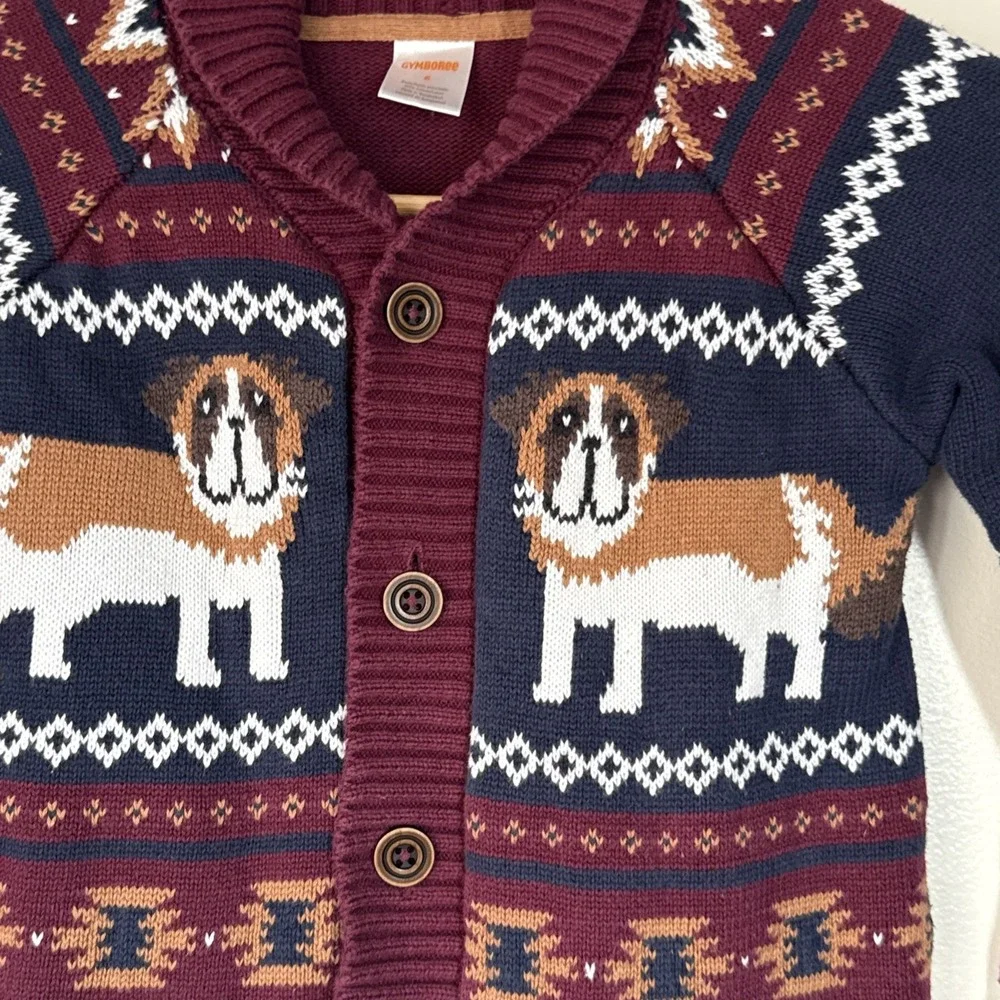 Gymboree Boys‎ Fair Isle Dog Knit Cardigan Sweater Size 6 Playful Pups Thick